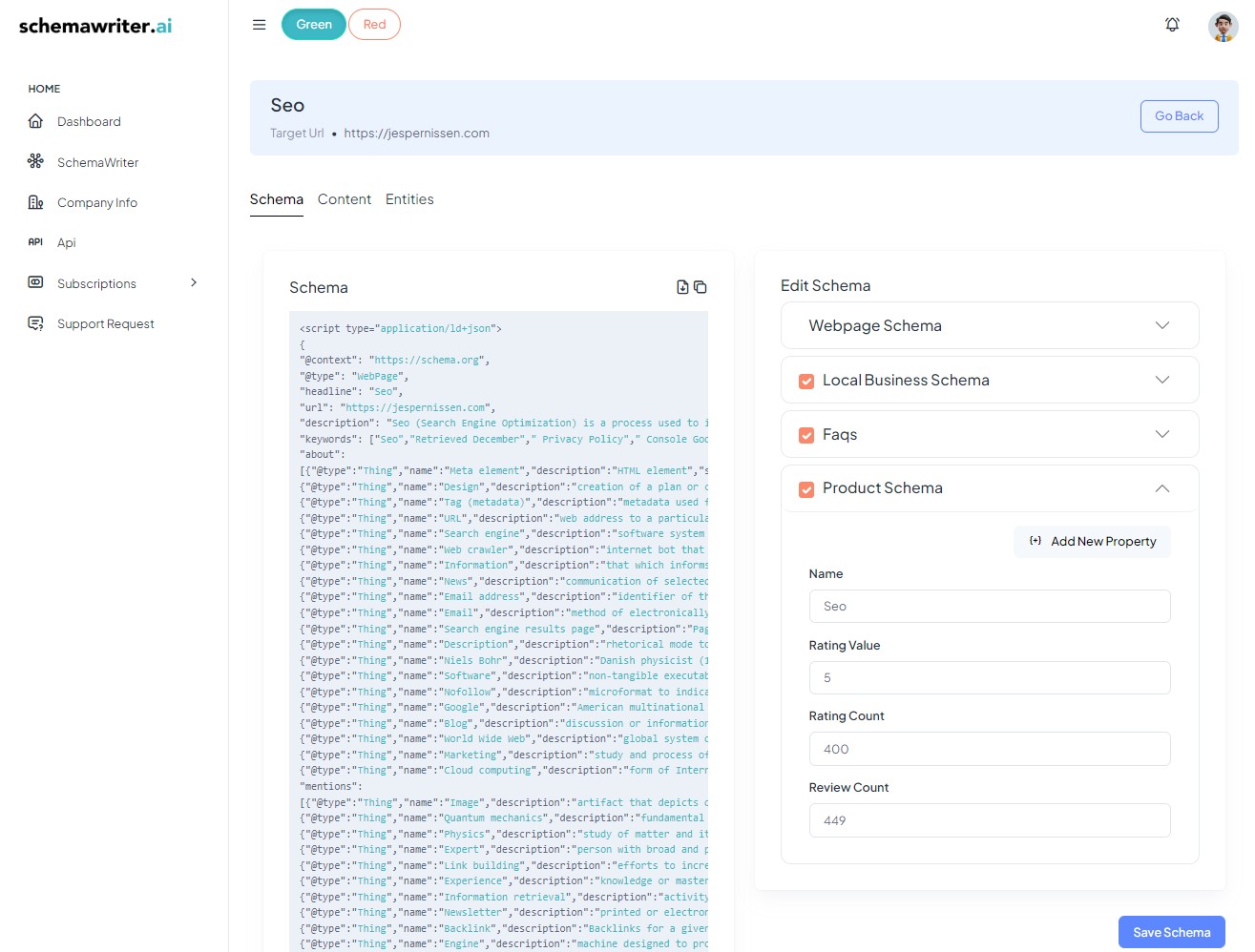 Automated webpage schema generation and entity optimized content