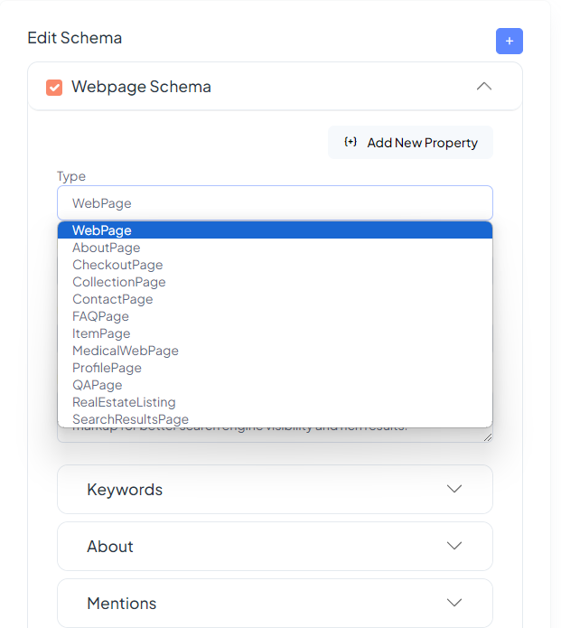 Types of webpage schema.